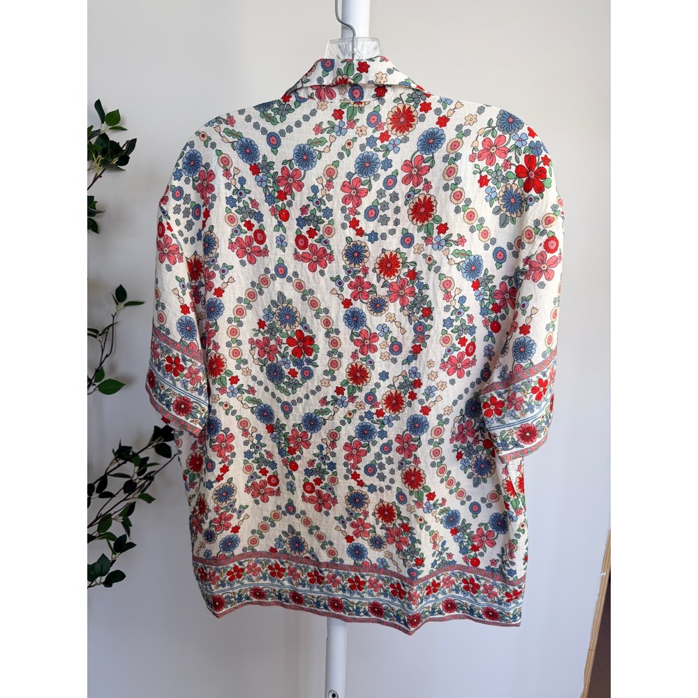 Zara Floral Print Button Down Shirt Short Sleeve Multi Color Boho Top Small - Picture 3 of 6